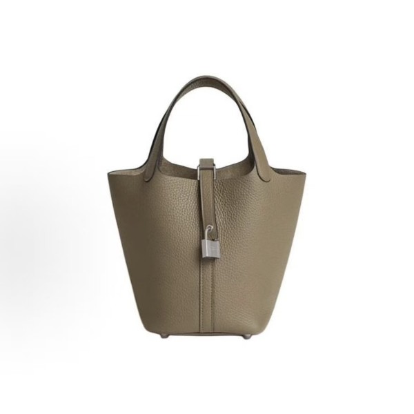 HERMES Picotin Lock 18 Silver buckle vegetable basket bucket Bag Handbag 18 Women\'s beige